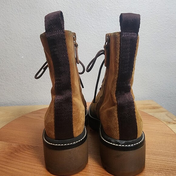 Tory Burch Combat Boots Womens Size 5M Brown Suede Ankle Lace Up Lug Sole 10942 - Picture 3 of 13
